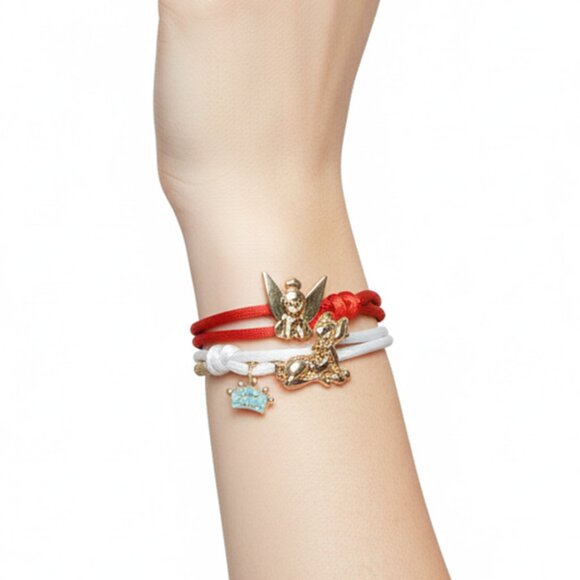 Kidada Disney Couture Tinkerbell Bambi Bracelet 14K Gold Plated Silk Red White - Picture 1 of 15